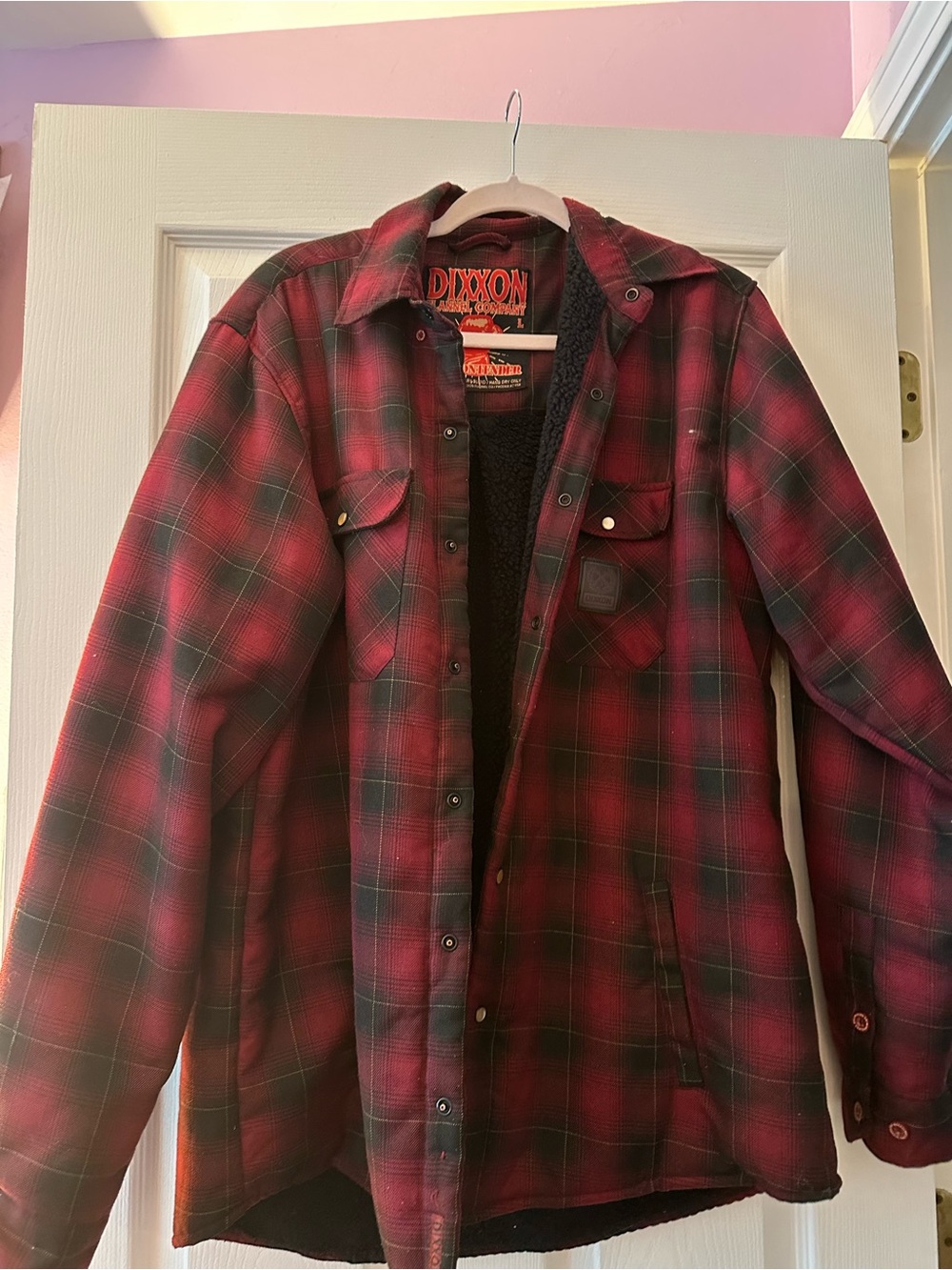 DIXXON Men’s Red and Black Plaid Sherpa-Lined Field Jacket